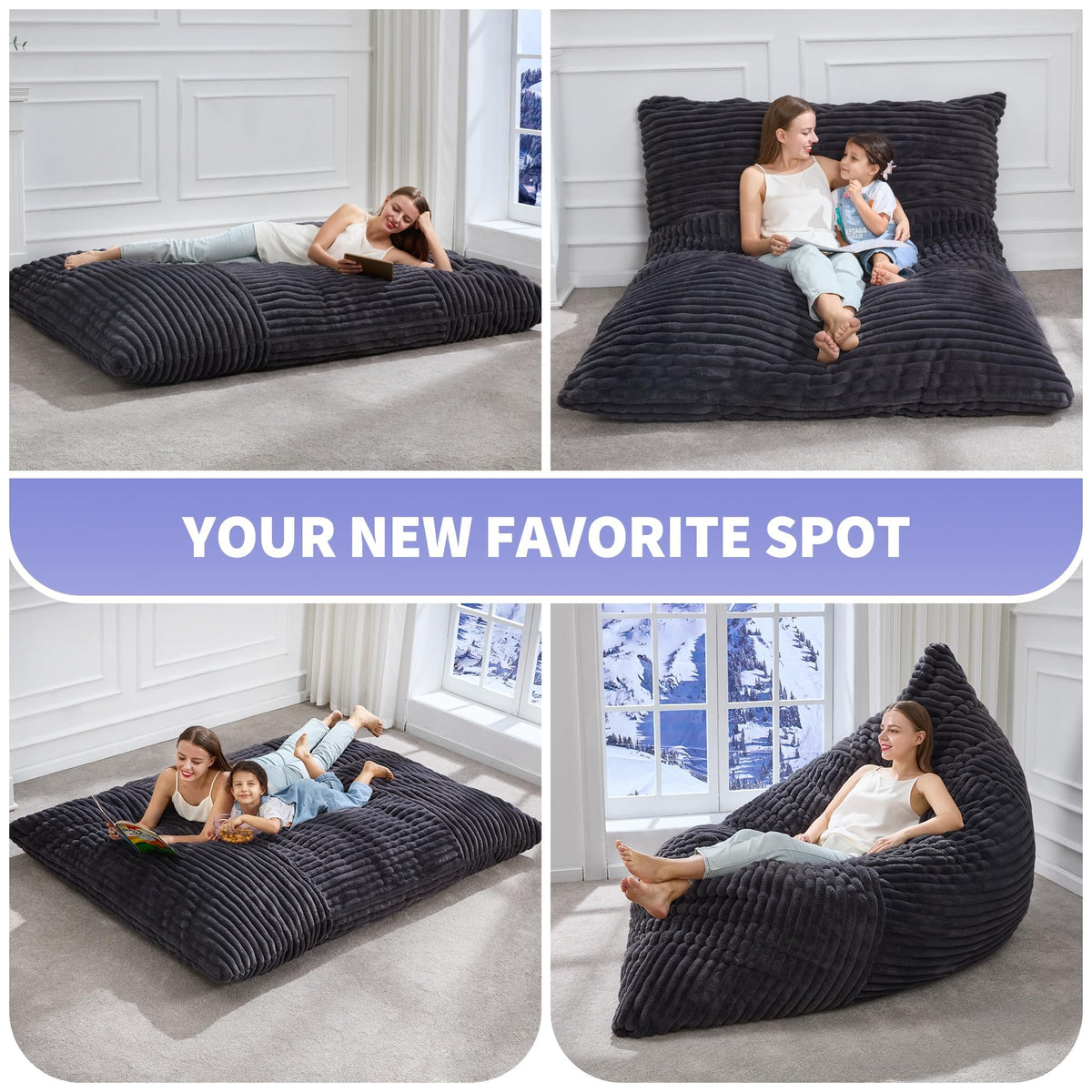 Hobestluk Adult Bean Bag Chair 3 in 1 Convertible Large Bean Bag Sofa