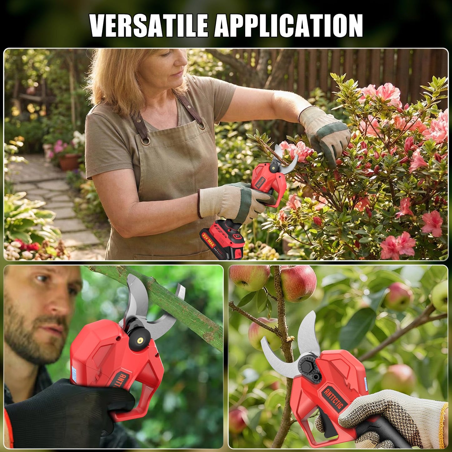 ANTTCTIG Upgraded Electric Pruning Shears, Big 2.56'' Cutting Diameter Cordless Pruner for Gardening with Dual 2.0AH Batteries & Extra Replacement Blades, Branch Cutter for Tree & Flower Trimming