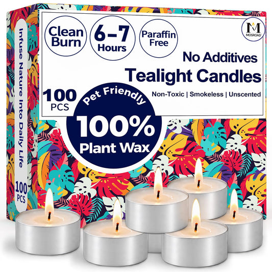 Tea Lights Candles 100 Pack, 6-7 Hours Long Burning Unscented White Candle
