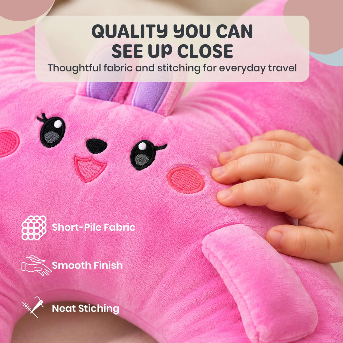 FOMO Finds Kids Car Sleeping Pillow, Neck & Back Support, Purple Rabbit