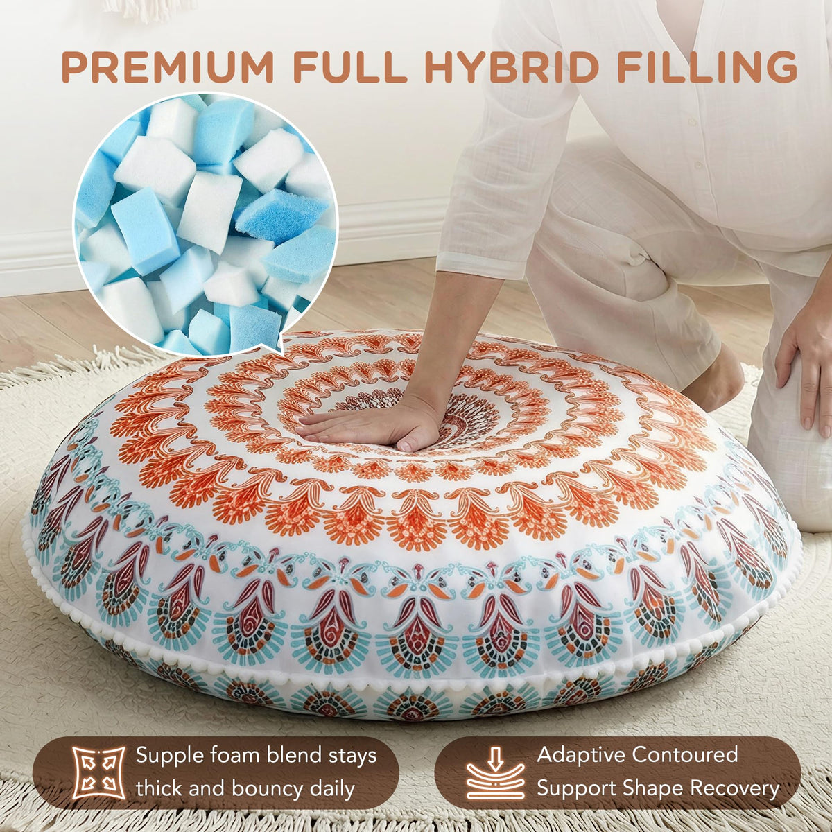 Codi Floor Pillows 2 Pack, Large Meditation Cushions for Adults, 32-inch