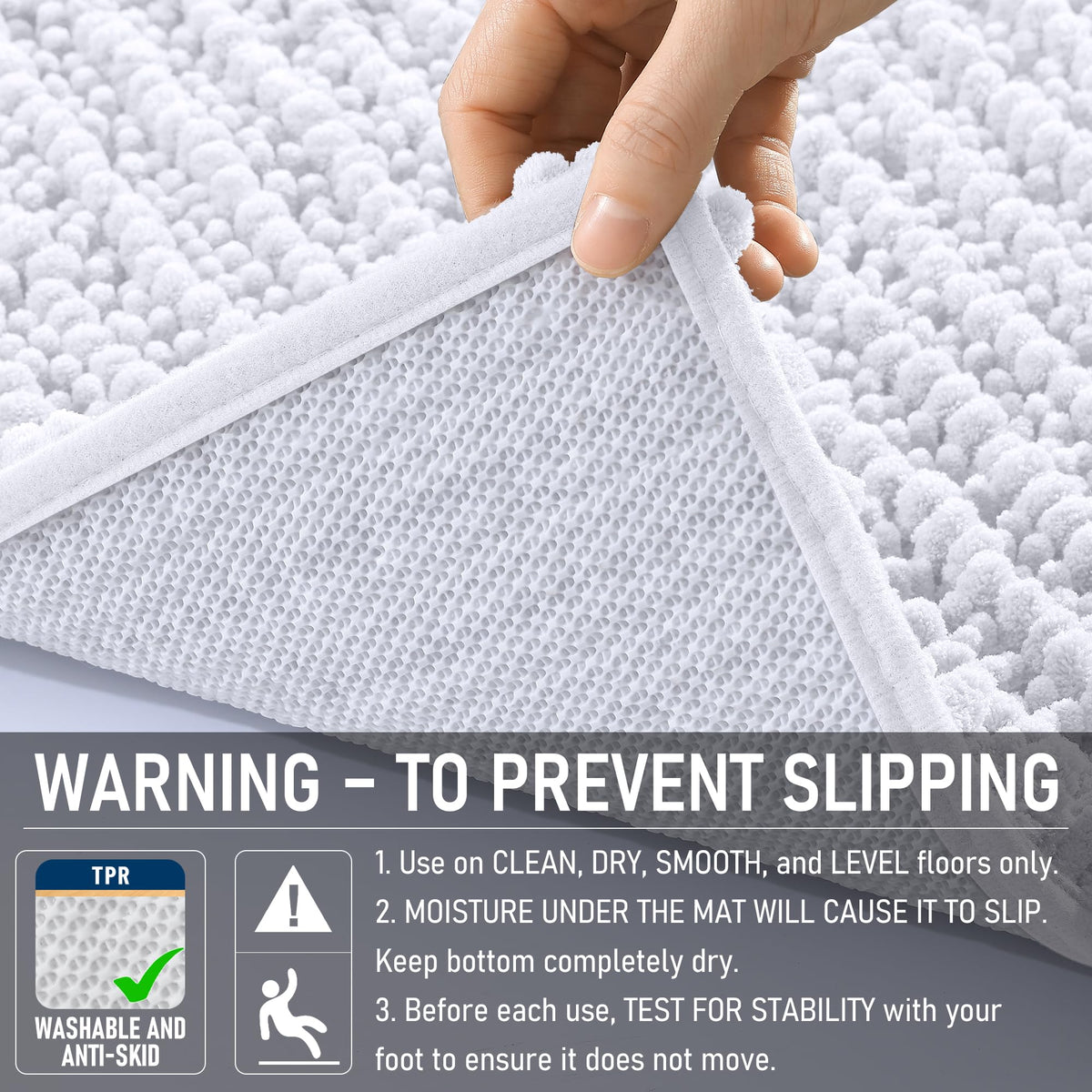 OLANLY Large Bathroom Rugs 70x46, Thick Soft Absorbent Chenille Bath Rugs
