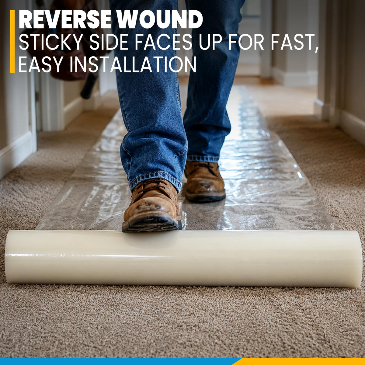Zip-UP 24" x 50' Carpet Protection Film, Self Adhesive, Easy Installation