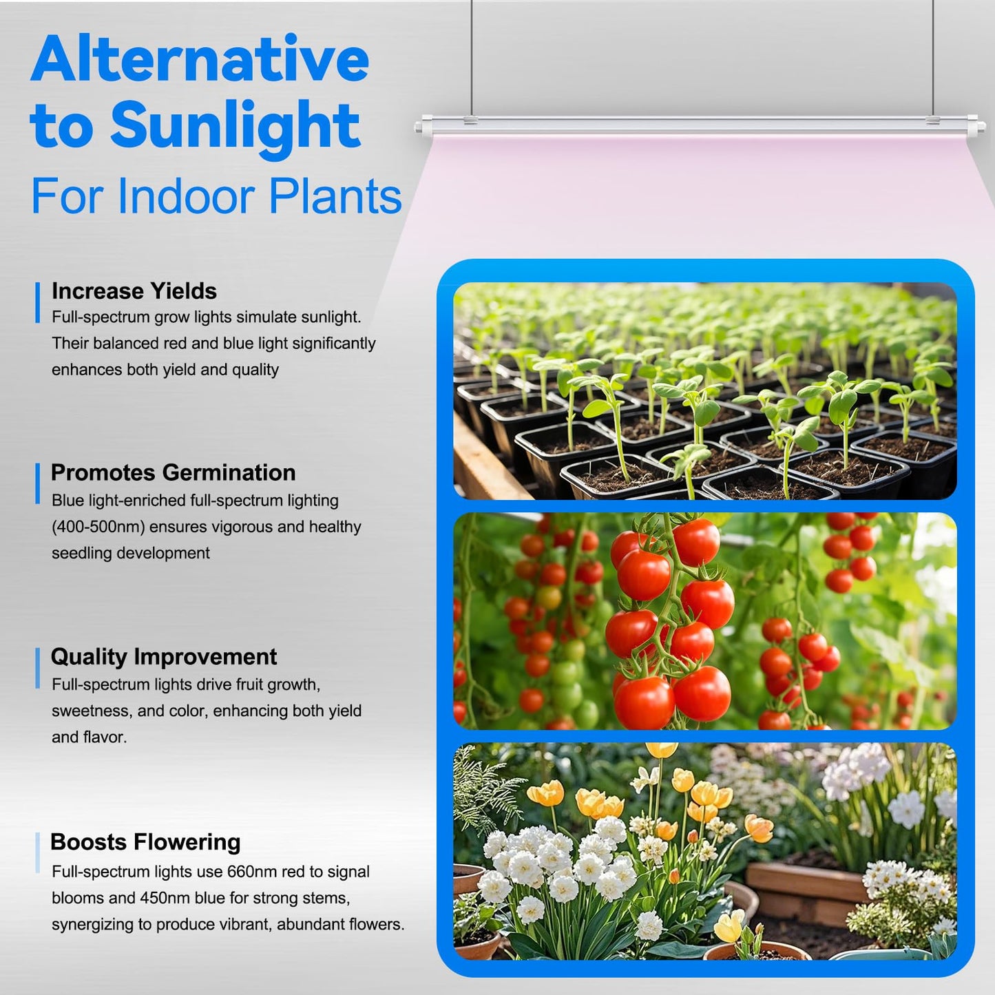 JESLED Waterproof Plant Grow Lights, 4FT Full Spectrum Grow Light for Seedling, Flowering & Fruiting, 96W (2 x 48W, 600W Equiv), Linkable Grow Light Strip, Plug and Play, Pinkish White,2-Pack