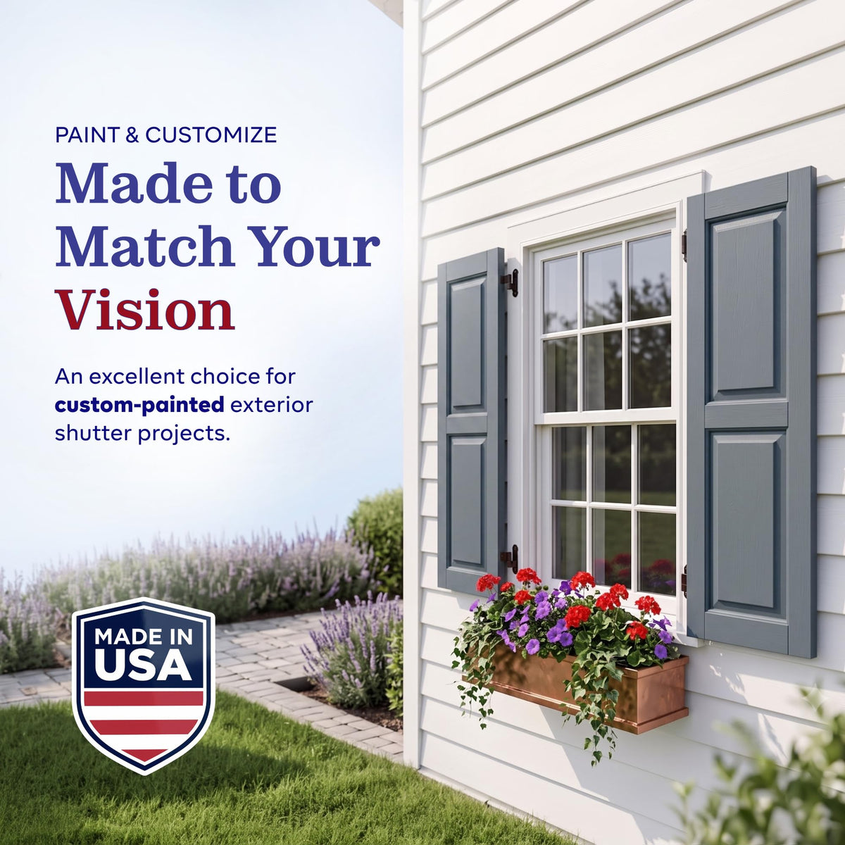 The Concho | Exterior Window Shutters | Raised Panel Shutter Style | Made in the USA with Extra Durable Extira Material