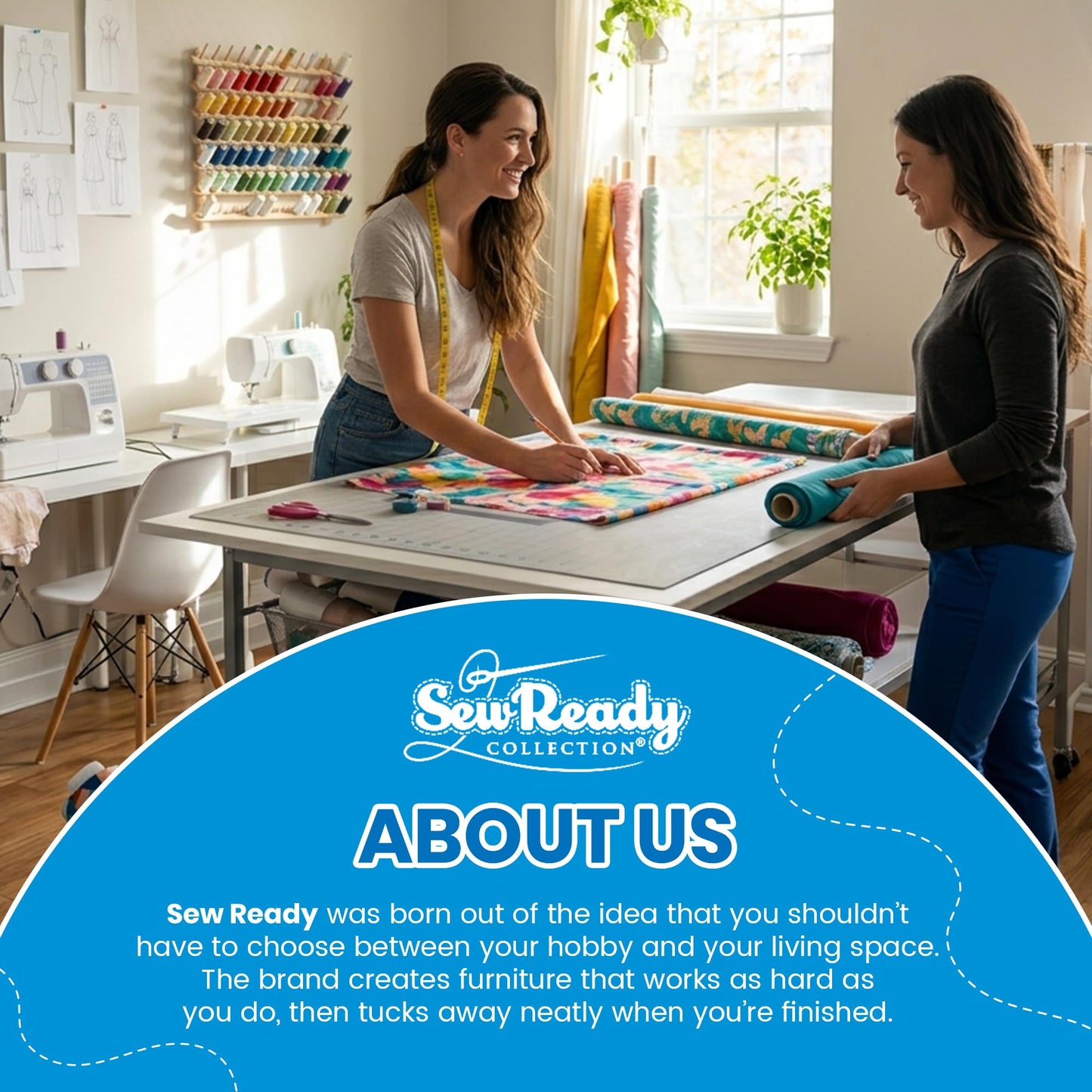 Sew Ready Folding Sewing Craft Table with Storage, Adjustable Height Cutting Desk with Drawers and Wheels for Quilting, Fabric, and Hobby Room, White