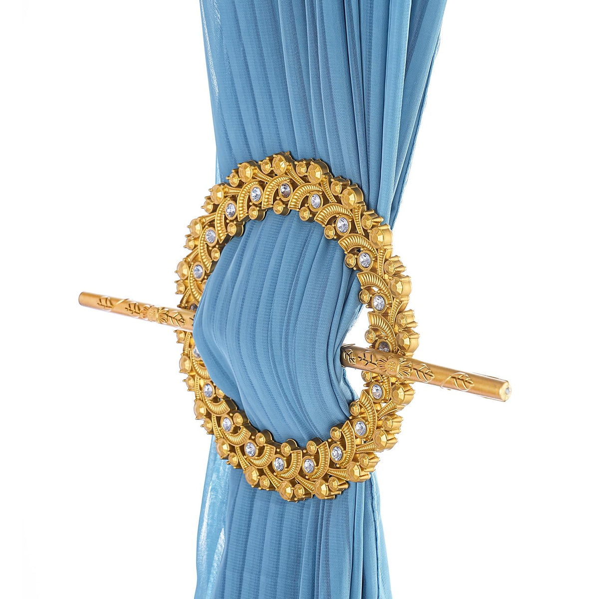 GFOZIOG Crystal Curtain Tiebacks, Gold Plastic Holdbacks with Mounting Rod, Decorative Design with 20 Crystals, 7.6x4.52 Inch, 2 Pack (Gold)