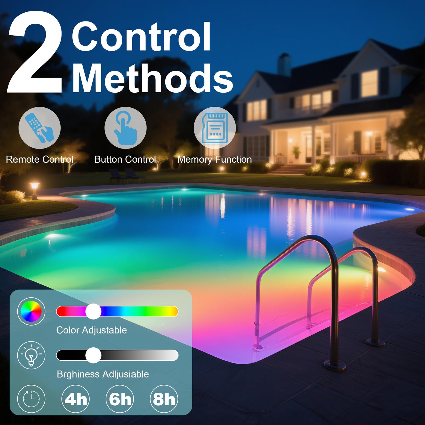 Vzyhik LED RGBW Pool Light Bulb for Inground Pools – Led Pool Lights Inground Adjustable Brightness & 12 Color Modes with Remote Control, Energy Efficient – E26 Base, 70W