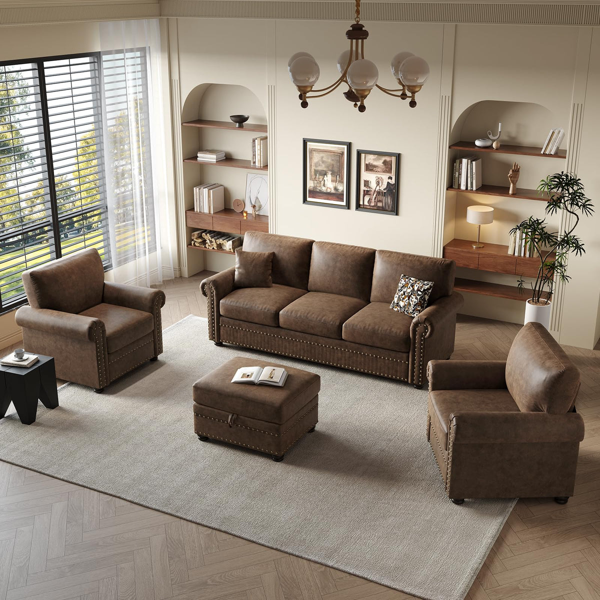 ONBRILL Faux Leather Ottoman with Storage, Rectangle Leather Foot Stool
