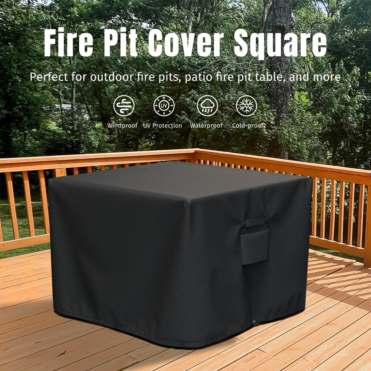 SHINESTAR Fire Pit Cover Square for 28"-32", 600D Heavy Duty