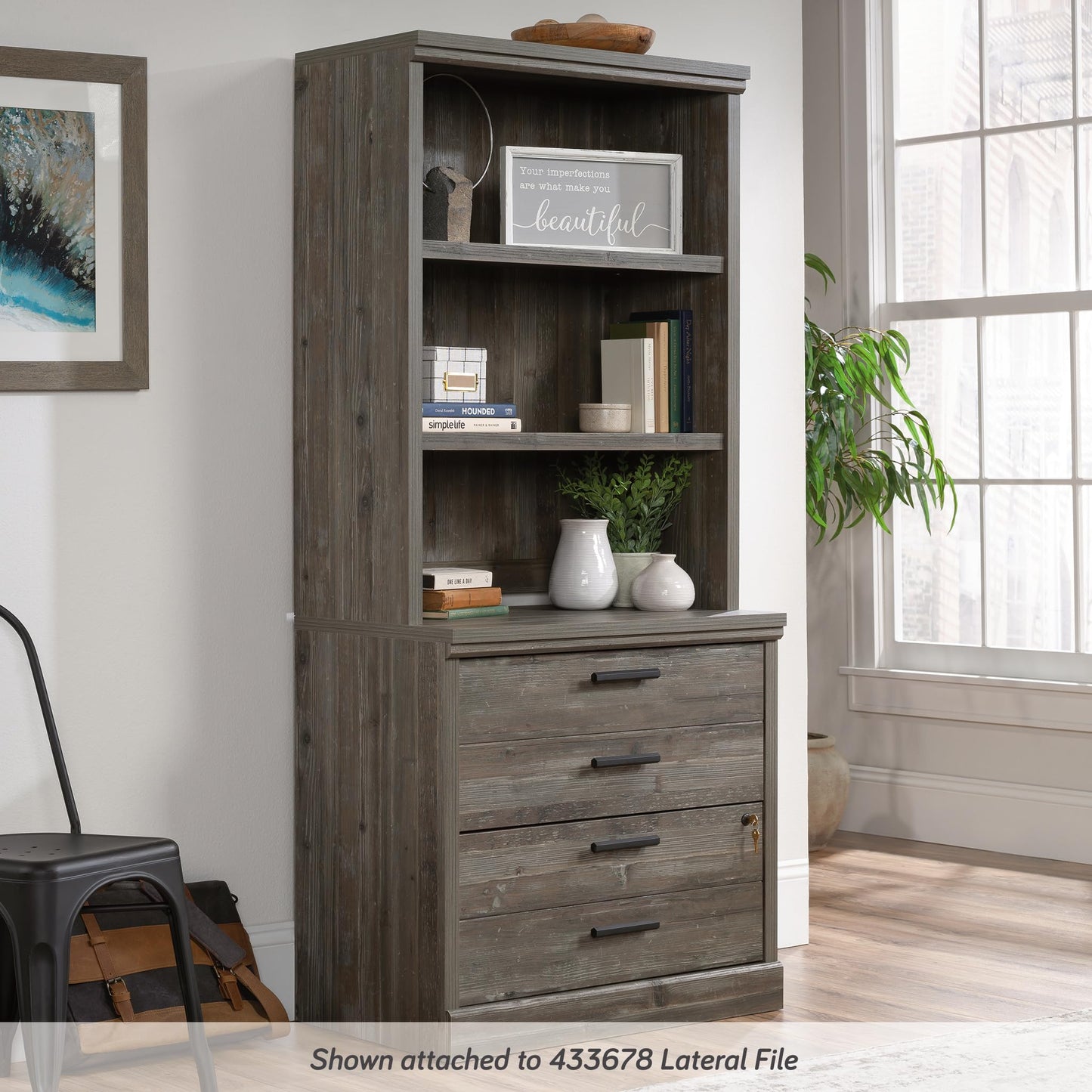 Sauder Aspen Post Commercial Office Hutch, in a Pebble Pine Finish