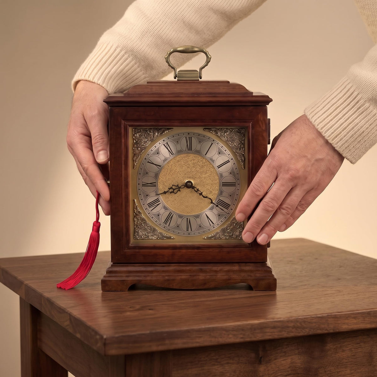 Howard Miller Continuum II Mantel Clock Urn Box 810-122 – Windsor Cherry, Select Hardwoods & Veneers, Bracket-Style, Roman Numerals, Interior | Memorial Wall Digital Tribute Access Included
