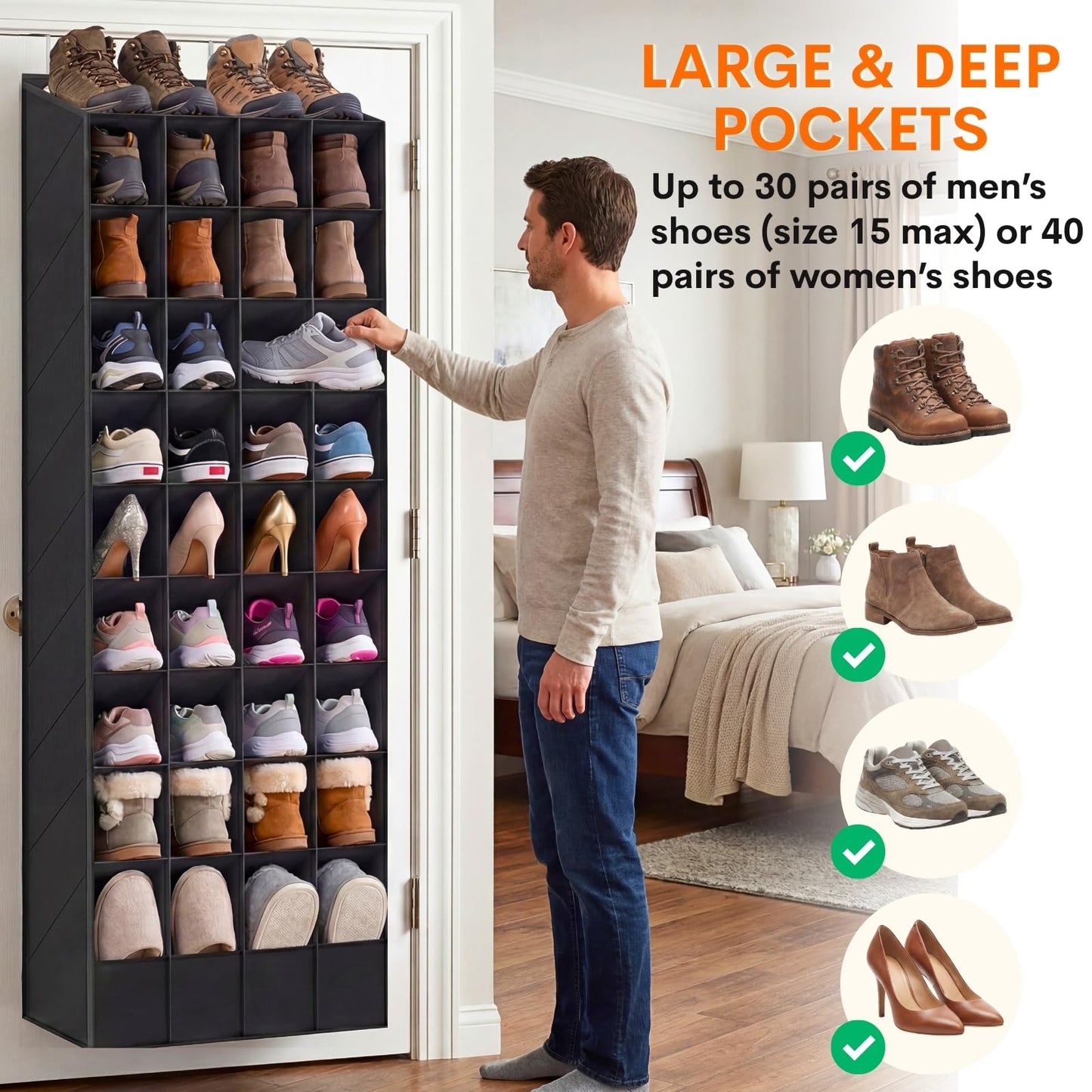 Ofiray-home Over the Door Shoe Organizer, 30-40 Pairs