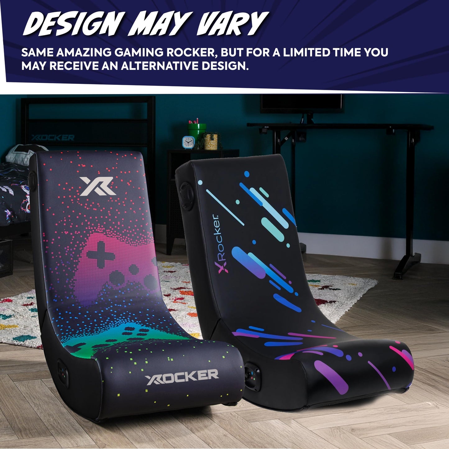 X Rocker Pixel Printed Video Gaming Floor Chair with Headrest Speakers, Wireless Bluetooth, Foldable, Vegan Leather, 300 lbs Max, Amazon Exclusive, Black, Gifts for Gamers