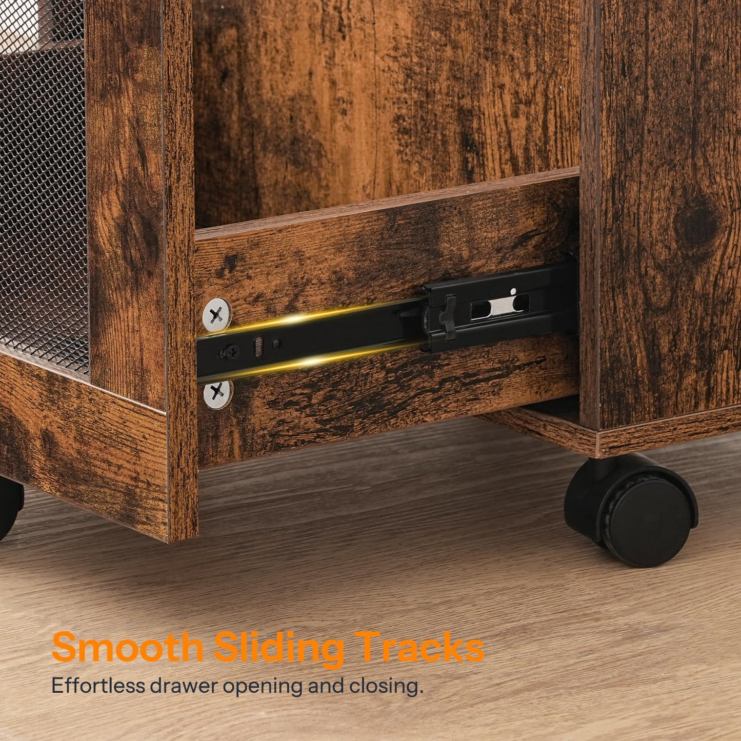 HOOBRO File Cabinet, Rolling File Cart, Under Desk Small Filing Cabinet, File Organizer Box, Home Office File Basket with Drawer for A4, Letter Files, Rustic Brown and Black BF11WJ01G1