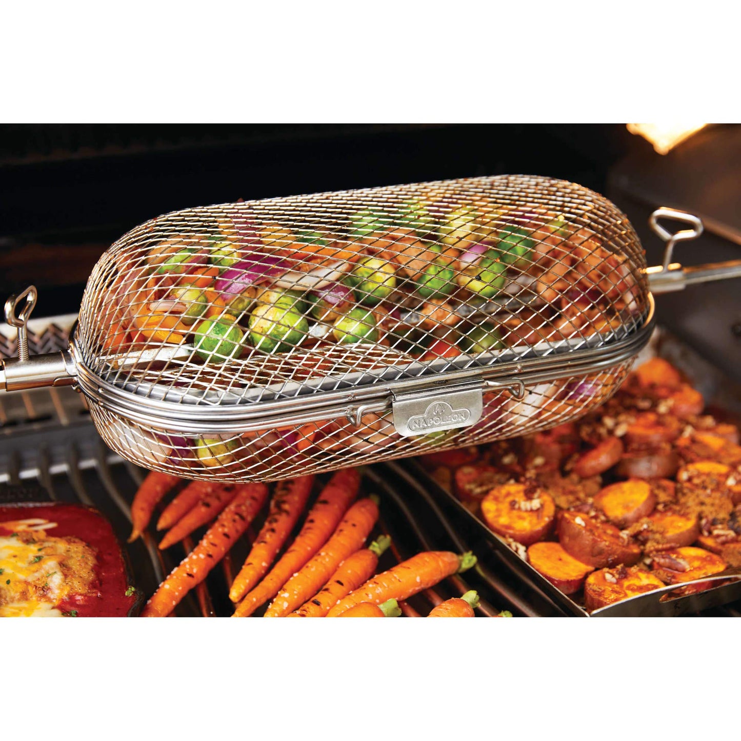 Napoleon Rotisserie Grill Basket - Stainless Steel, Fits Standard Spit Rods, Best For Wings, Fries And Roasted Veggies