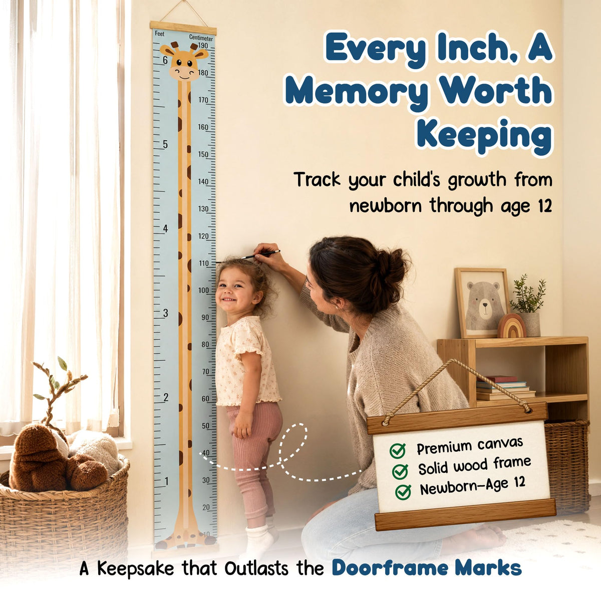 Only Zest Wall Growth Chart for Kids - Wrinkle-Free Canvas Height Ruler
