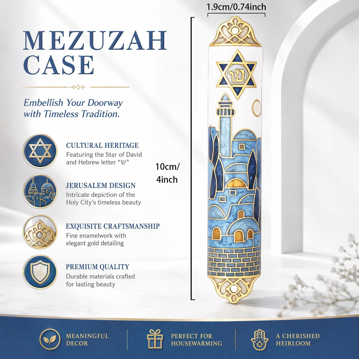 Upgrade Enamel Mezuzah with Scroll for Door, Metallic Embossed Design 2PCS