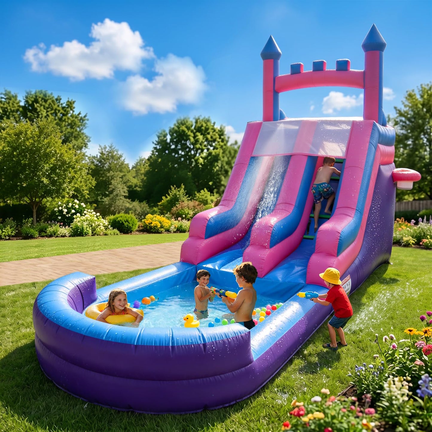HESMAX 26FT(L) Commercial Water Slide for Adults Kids, 100% PVC Inflatable Water Slide with Pool & 950W Blower for Kids Backyard Outdoor Summer Party - Purple