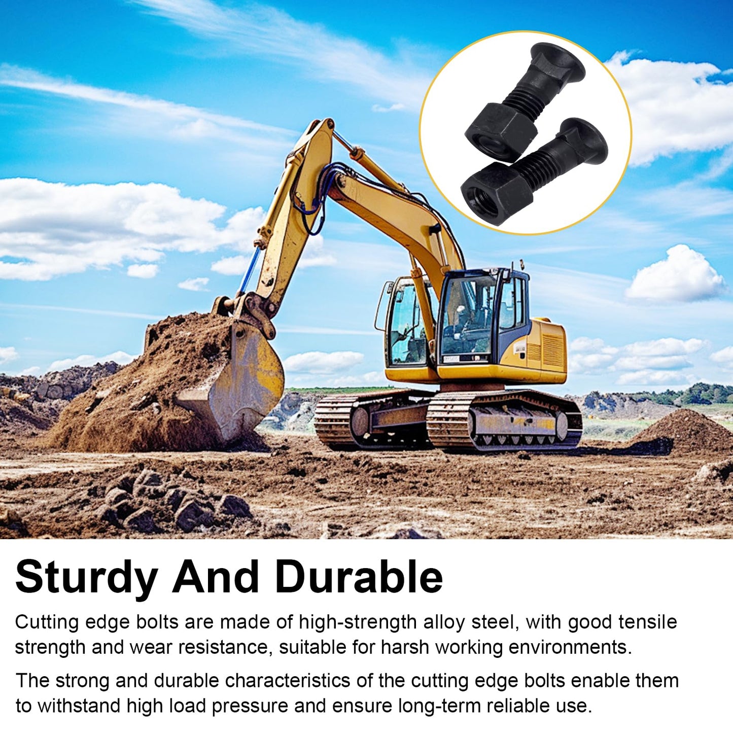 8Pcs 5/8 Cutting Edge Bolts, Bucket Cutting Edge Bolts, Grader Blade Bolt 5/8"-11 x 2-1/4" for Snow Plow Construction Machinery