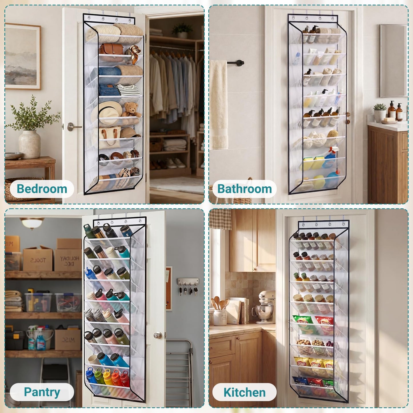 MISSLO Large Pockets Over the Door Shoe Organizer for Closet Hanging Shoe Rack for Door Shoes Storage Fits 24 Pairs Sneakers and Boots, 8 Tiers (White)