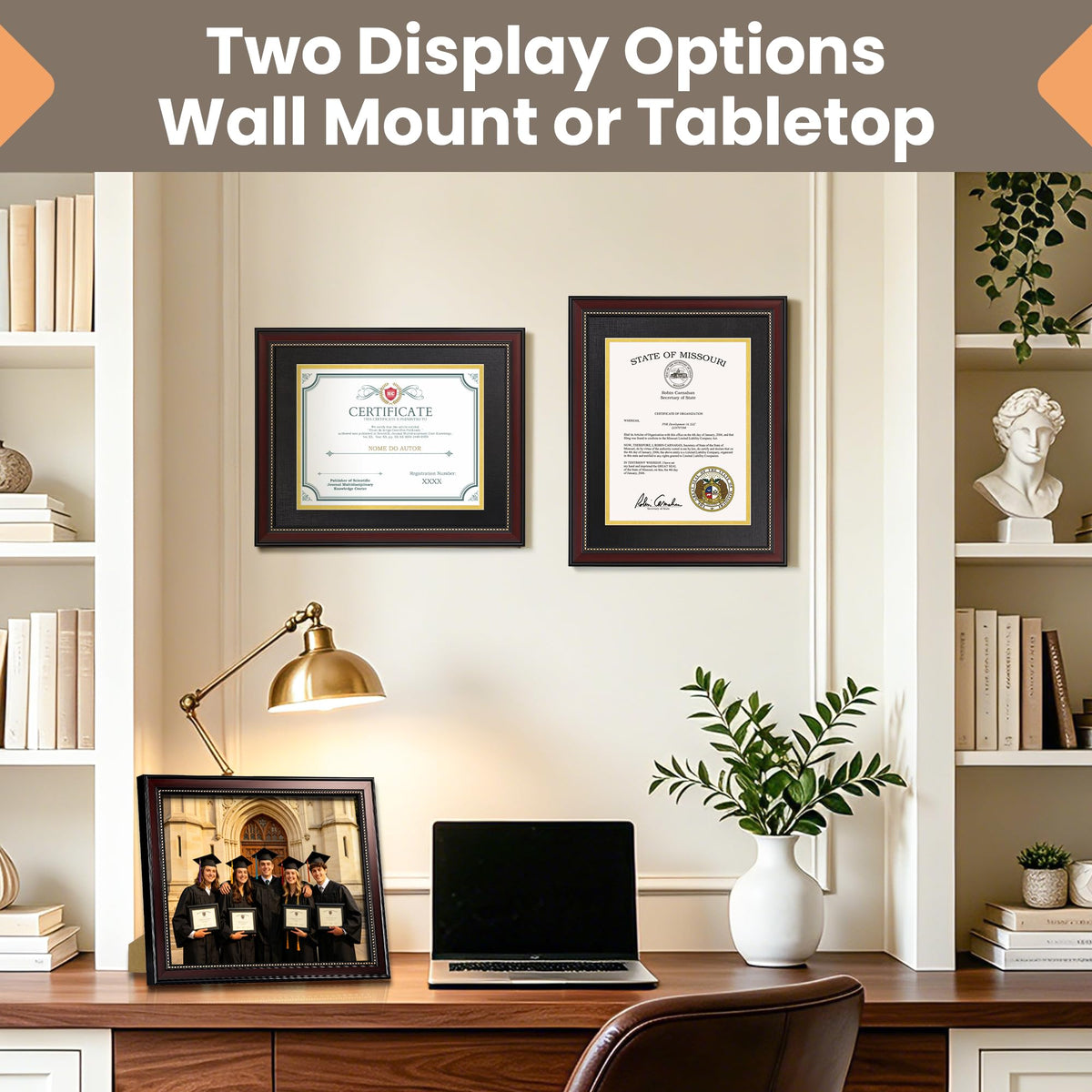 upsimples Diploma Frame 11x14 with HD Glass, Wood Grain with Gold Beading