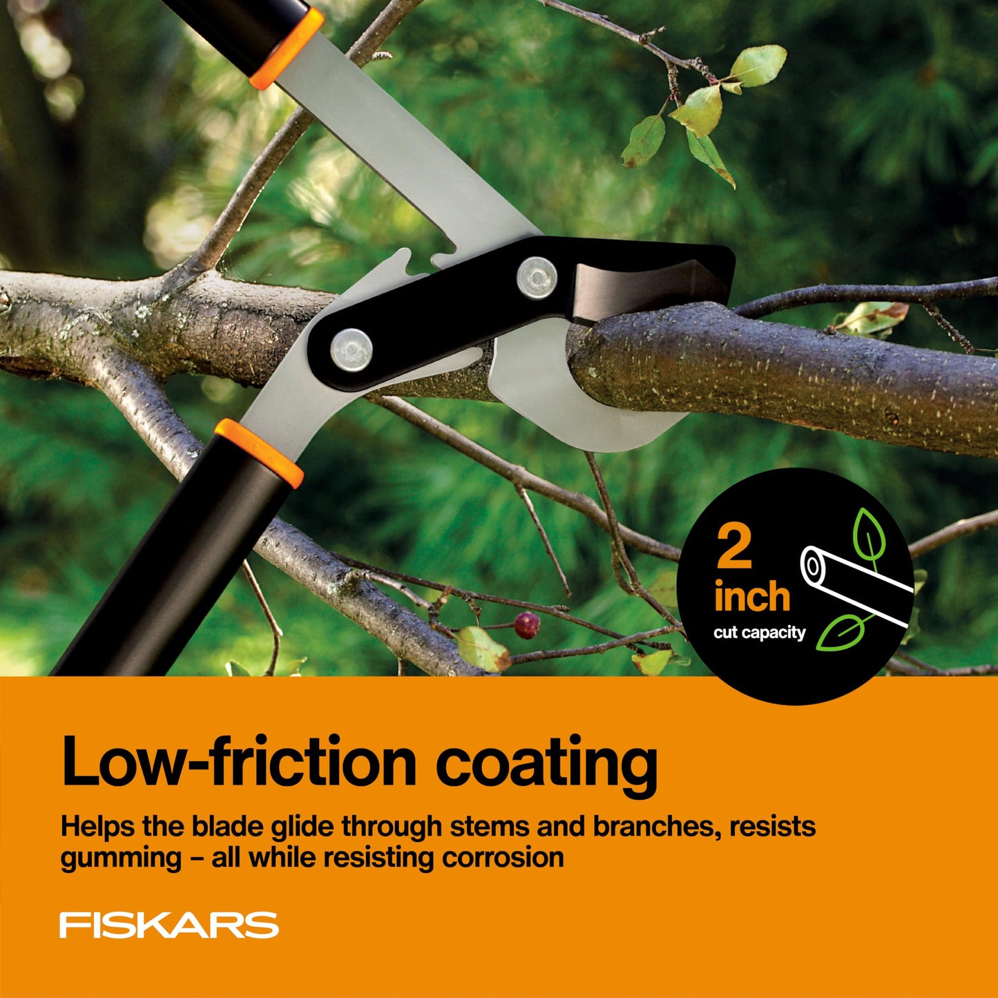 Fiskars 32" PowerGear Bypass Loppers, Patented Mechanism Multiplies Force to Reduce Strain, Heavy-Duty Precision-Ground Steel Blade for Living Growth, Trims Tree Branches up to 2" Diameter