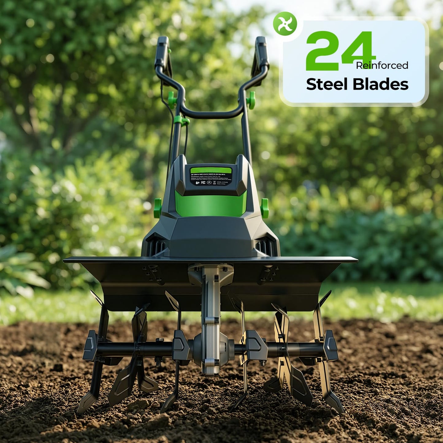 Electric Tiller for Gardening 15-Amp 1800W Rototiller, 18-Inch Width & 9-Inch Depth Garden Corded Cultivator with 24 Steel Tines & Safety Lock for Yard Lawn Soil Preparation