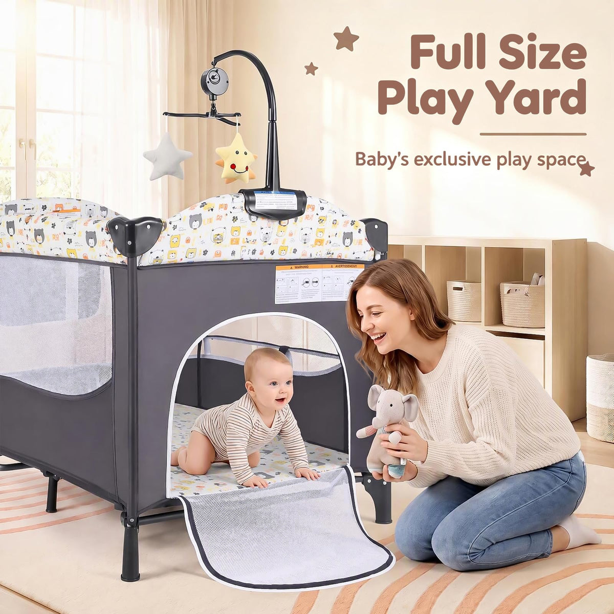 INFANS 5 in 1 Pack and Play, Portable Baby Playard, Bear