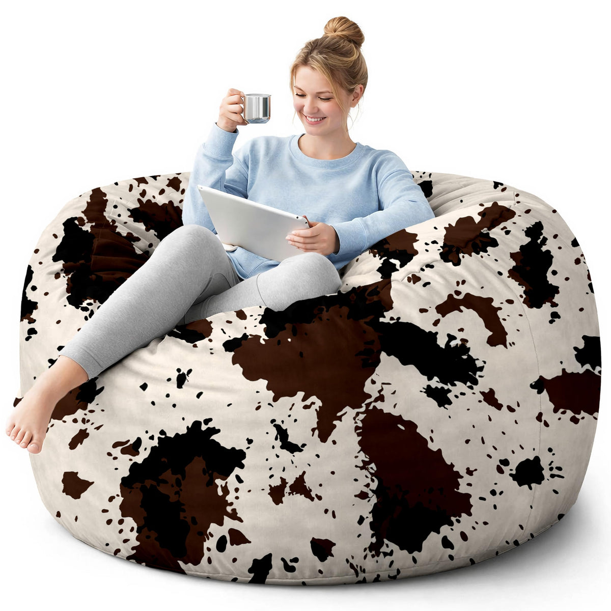 6FT Bean Bag Cover (No Filler), Cow Print Giant Bean Bag Chair Cover