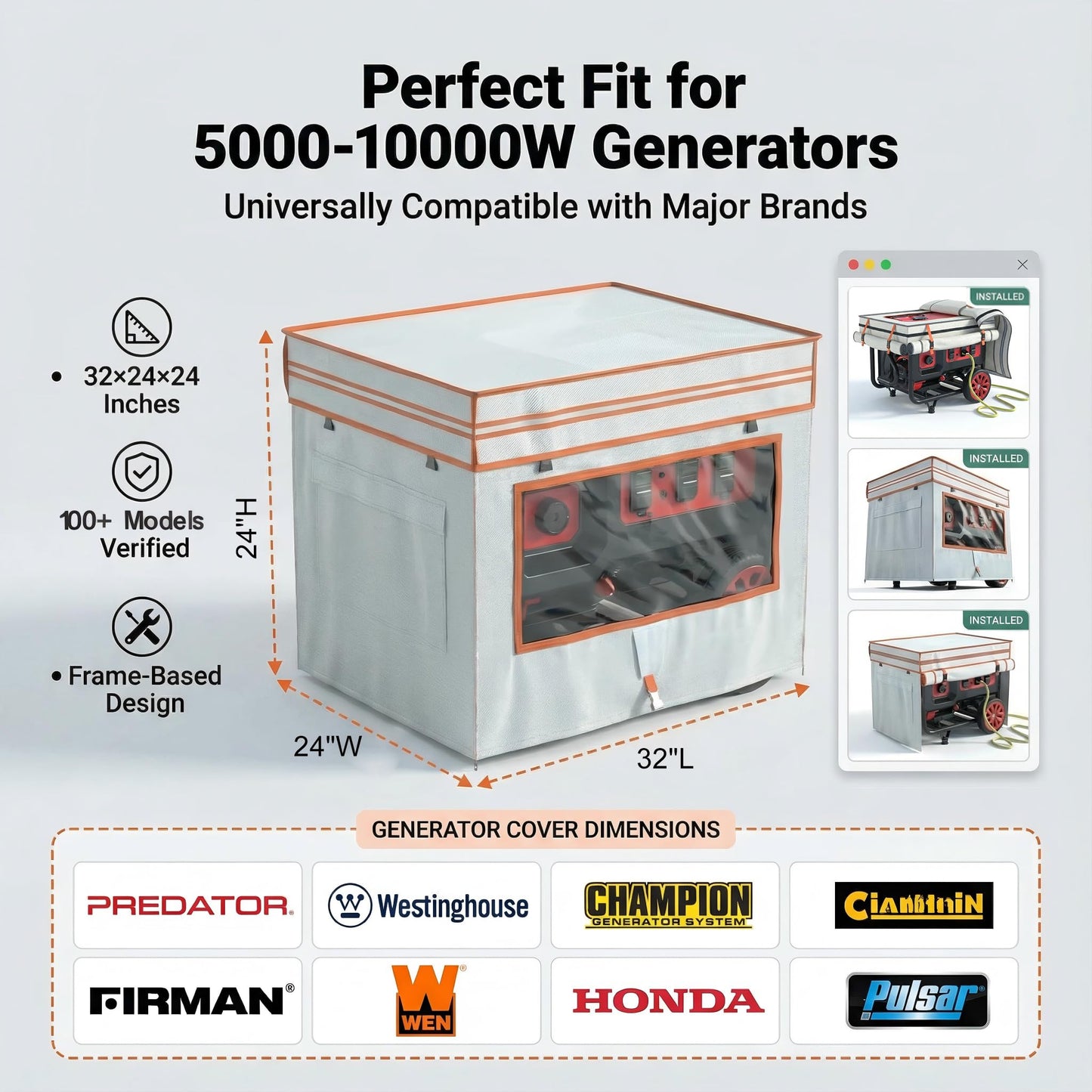 Generator Cover While Running - Heavy Duty Waterproof Generator Enclosure for Most 5000-10000 Watt Outdoor Portable Generators, Compatible with Predator, Westinghouse, Champion,32X24X24In. Beige