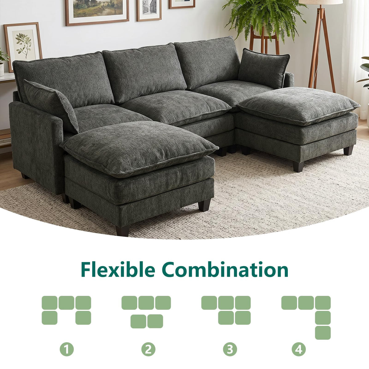 U Shaped Modular Sectional Sofa, Cloud Couch for Living Room