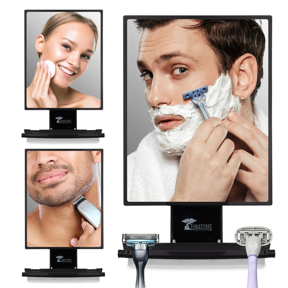 ToiletTree Products Fogless Shower Mirror - Anti-Fog Mirror - Adjustable Shaving Mirror with a Squeegee - Rust-Proof, Impact-Resistance Bathroom Shower Mirror - Tall