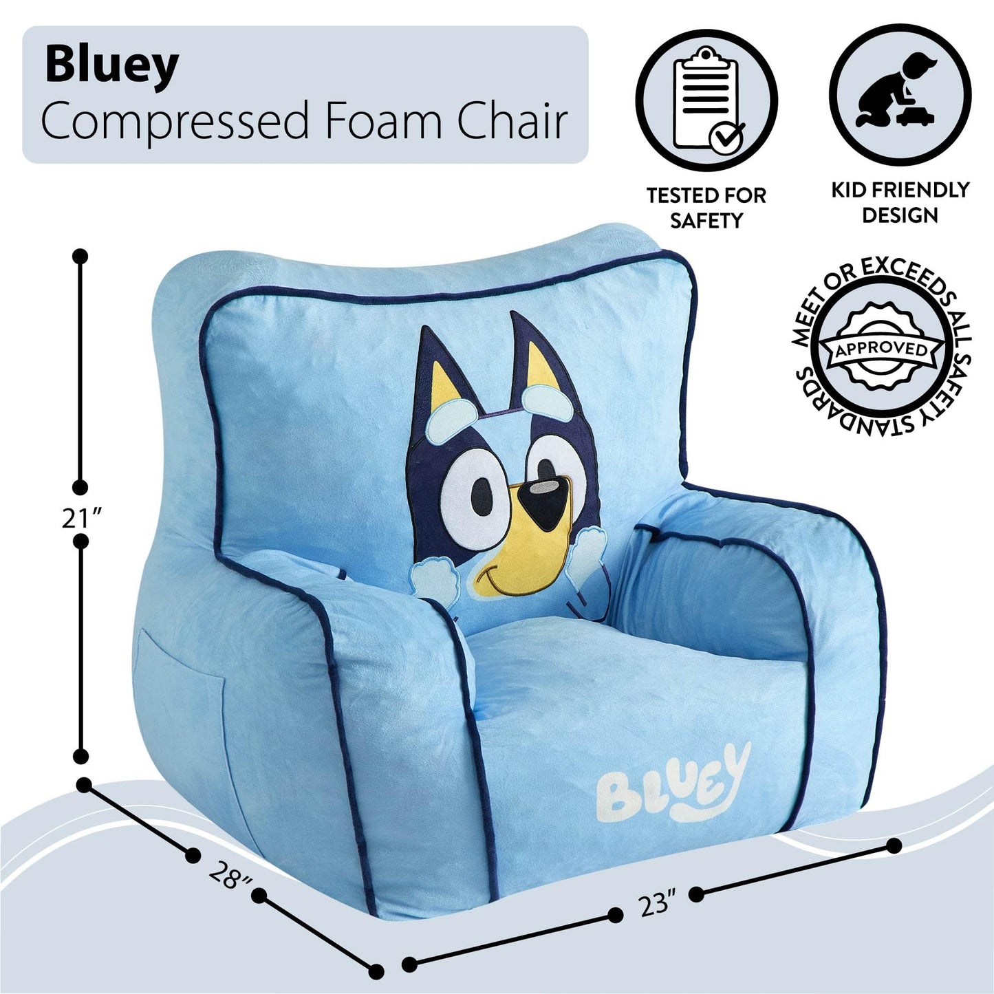 Idea Nuova Bluey Kids Foam Filled Bean Bag Chair, Soft Plush Character Lounge Seat for Bedroom or Playroom
