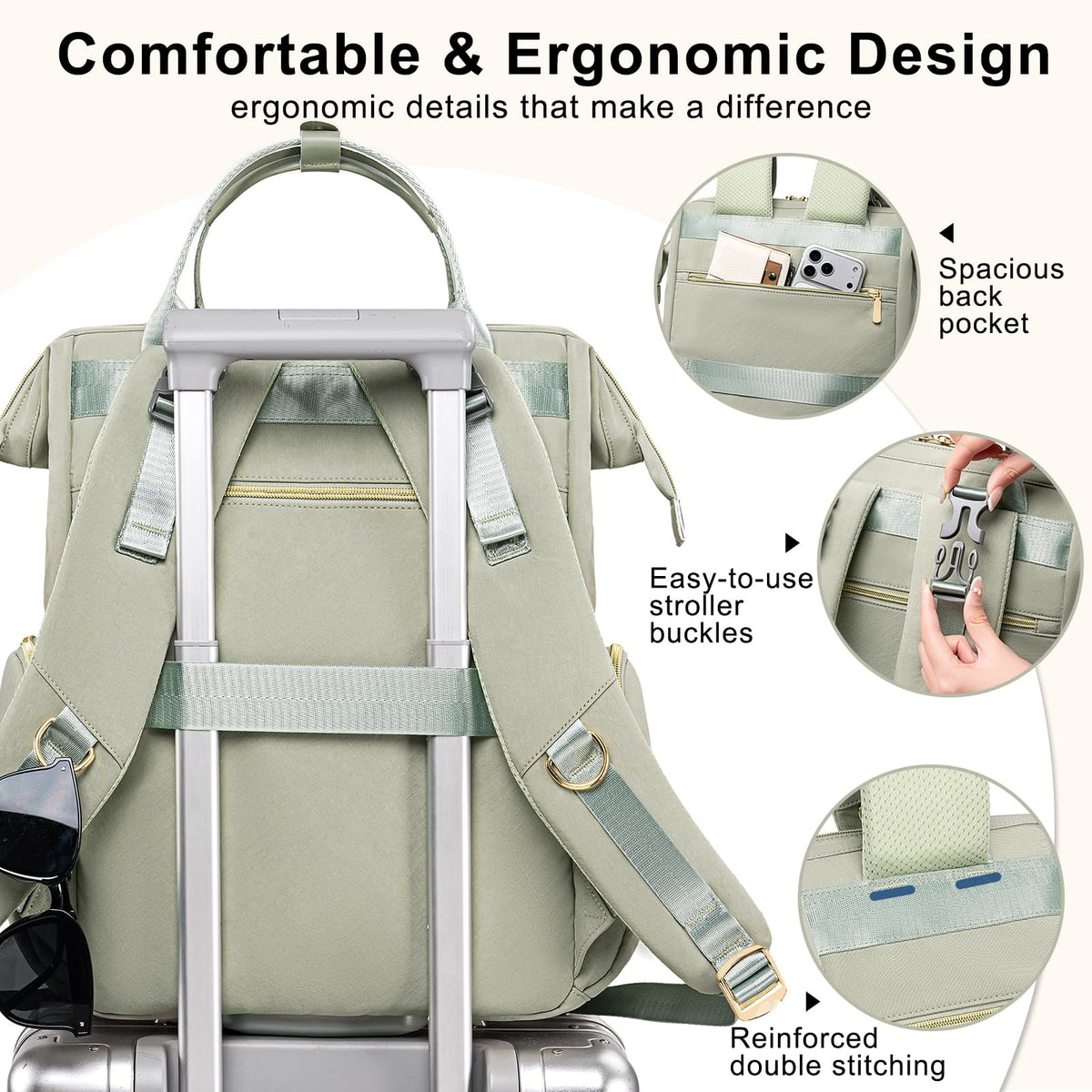 Weitars Diaper Bag Backpack Large Baby Diaper Bag with Changing Pad Green