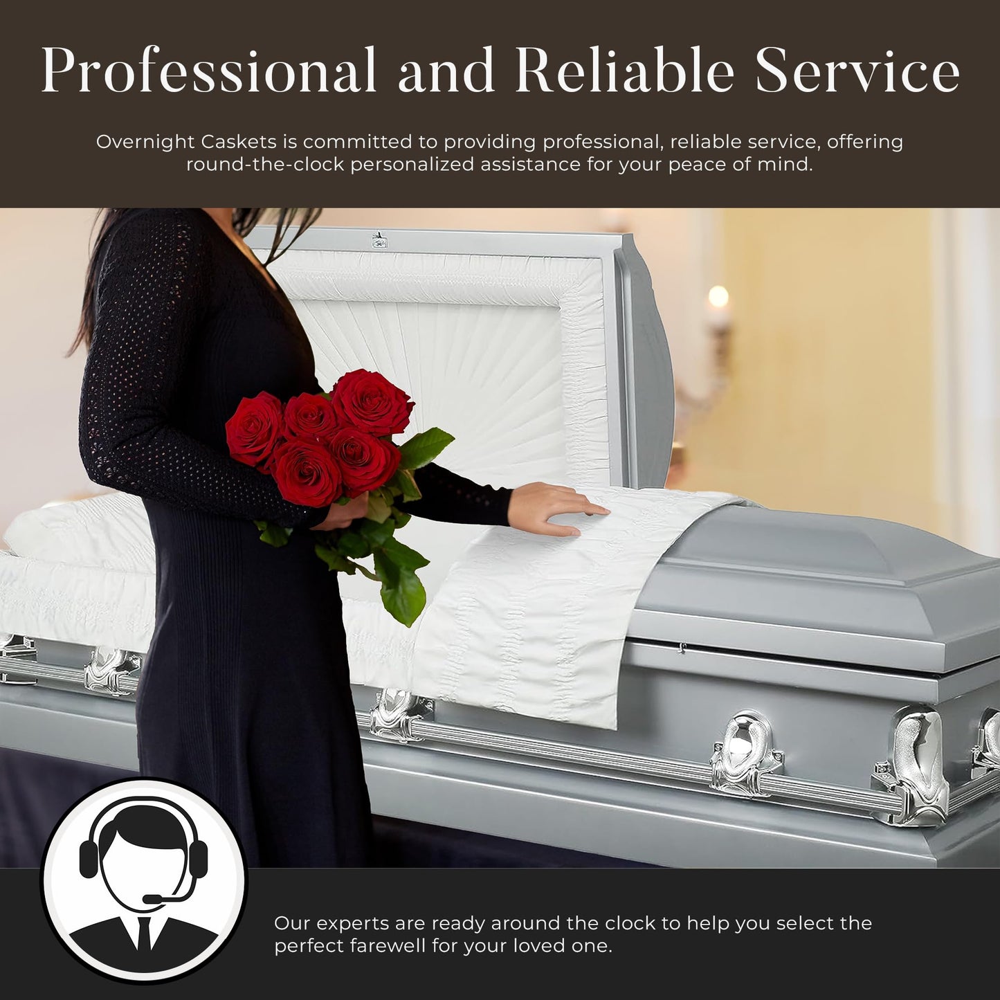 Overnight Caskets Spartan Collection Funeral Casket Silver with White Interior - 20 Gauge Steel - Fully Appointed Adult Casket - Coffin Featuring a Crepe Interior Lining with Pillow and Throw Set