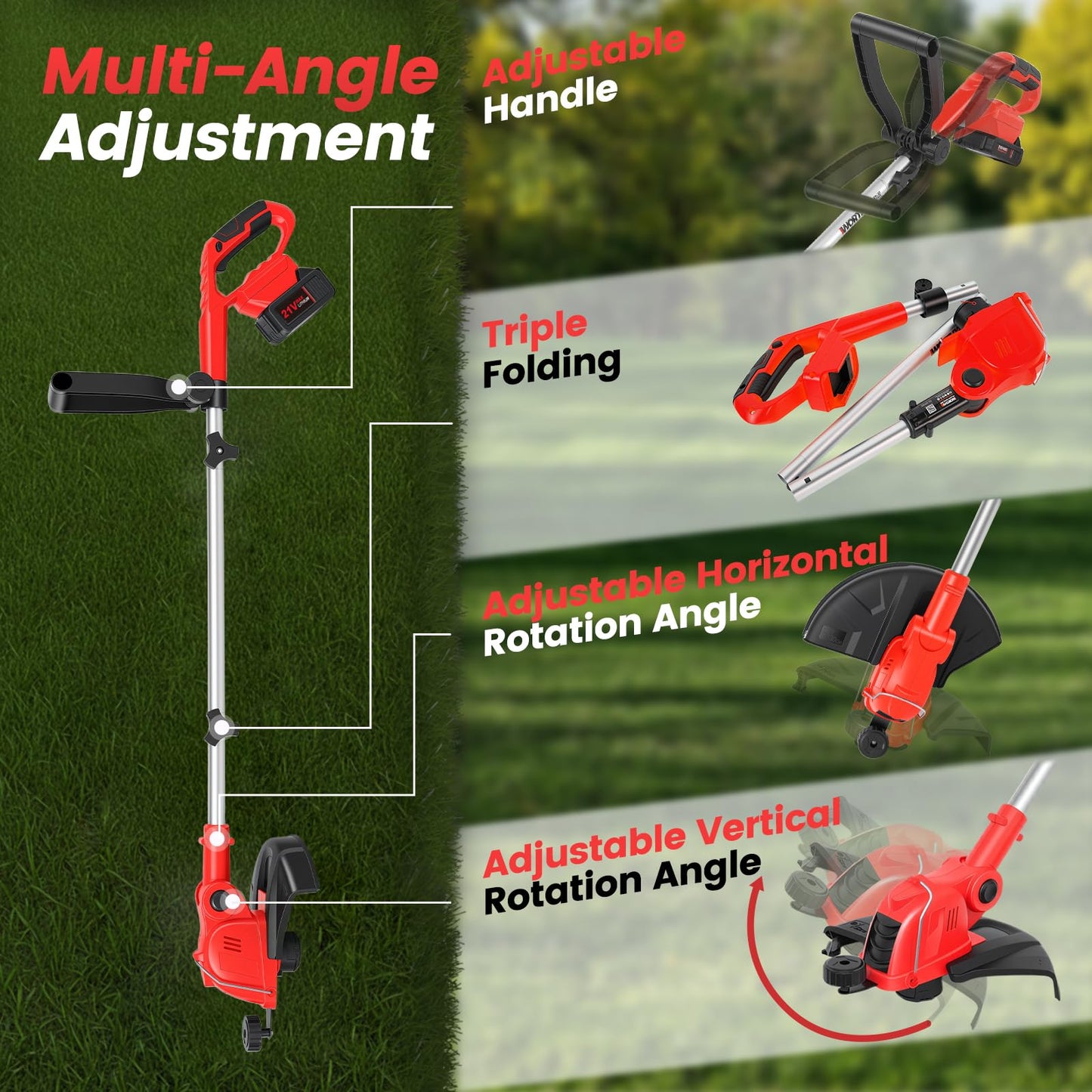 21V Weed Wacker Cordless String Trimmer with 2x4.0Ah Batteries & Fast Charger, 12" Automatic Feed Grass Trimmer, 2-in-1 Electric Weed Eater for Garden Edge Lawn Tool