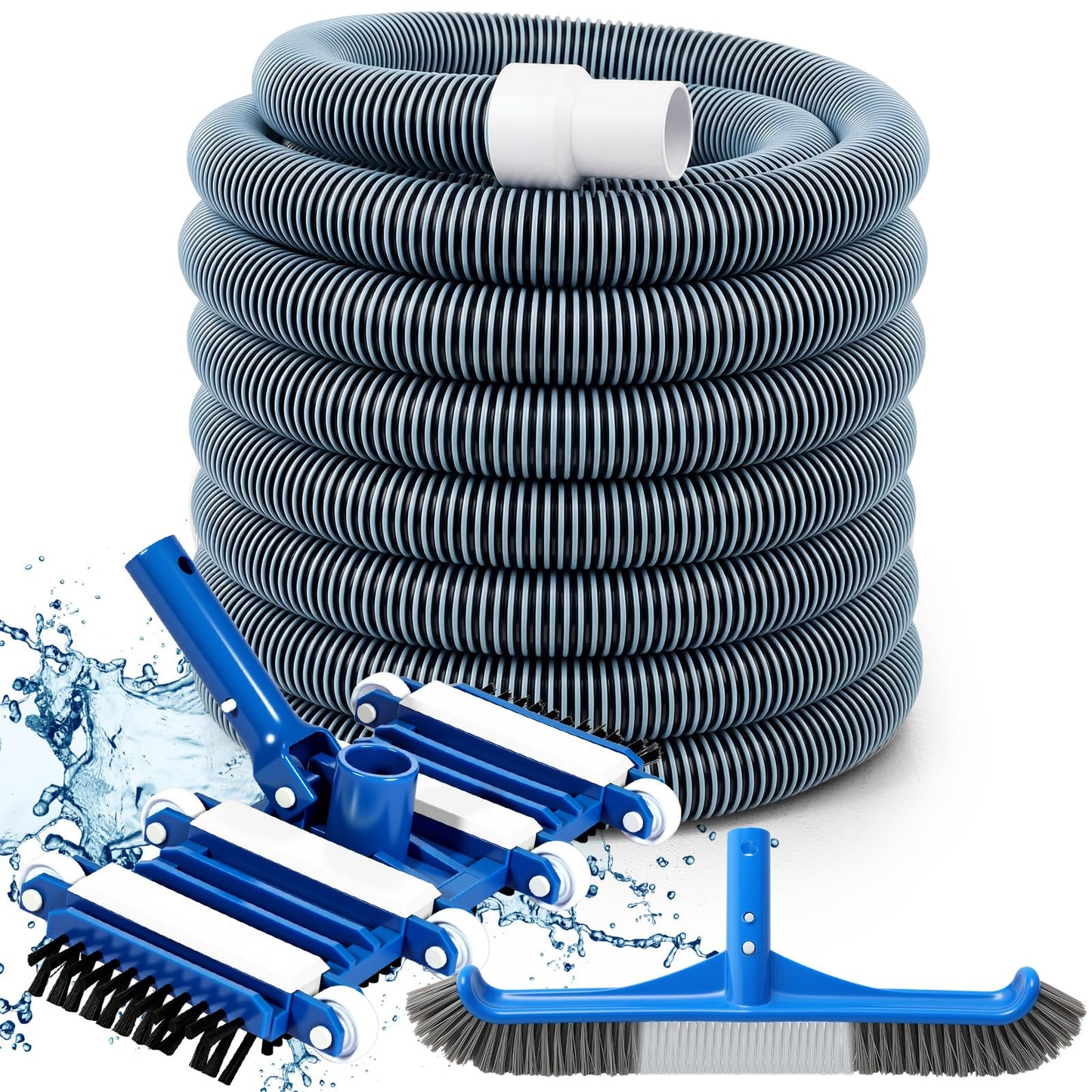 Innconee 3 Pcs Pool Cleaning Kit Swimming Pool Vacuum Head Hoses 1-1/2" x 30ft with Swivel Wheel Vacuum Head and 14 '' Brush for Inground & Above Ground Pools Spas Ponds Cleaning Manual(with Bristles)