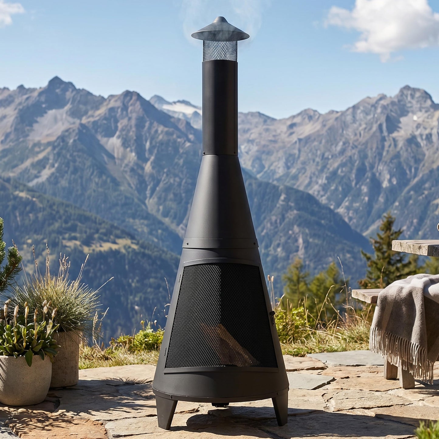 Sunnydaze 70" Large Chiminea Outdoor Fireplace, Wood Burning, Metal, Black