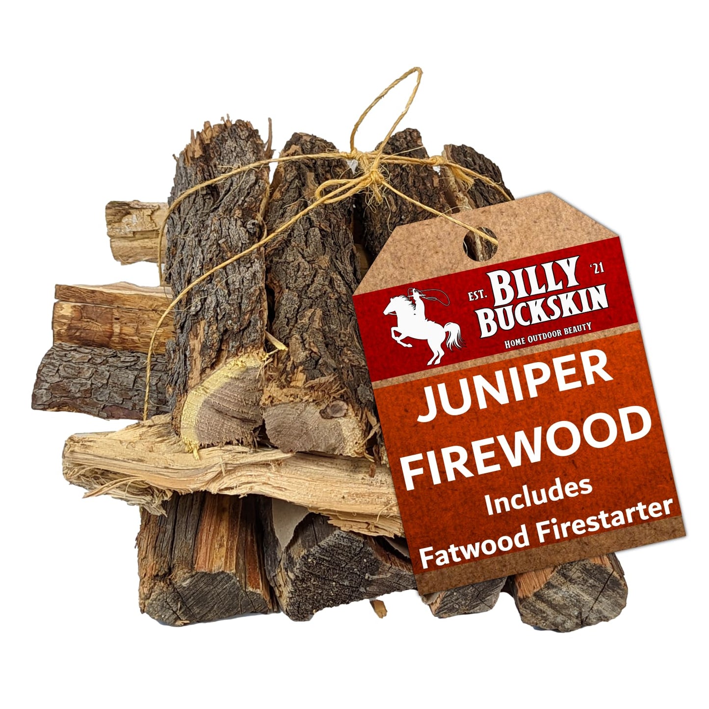 Billy Buckskin 18 LB Juniper Firewood Bundle – Aromatic & Seasoned Wood Logs with Fatwood Starter Sticks for Fire Pit, Campfire, Fireplace, Wood Stoves and Outdoor Grilling