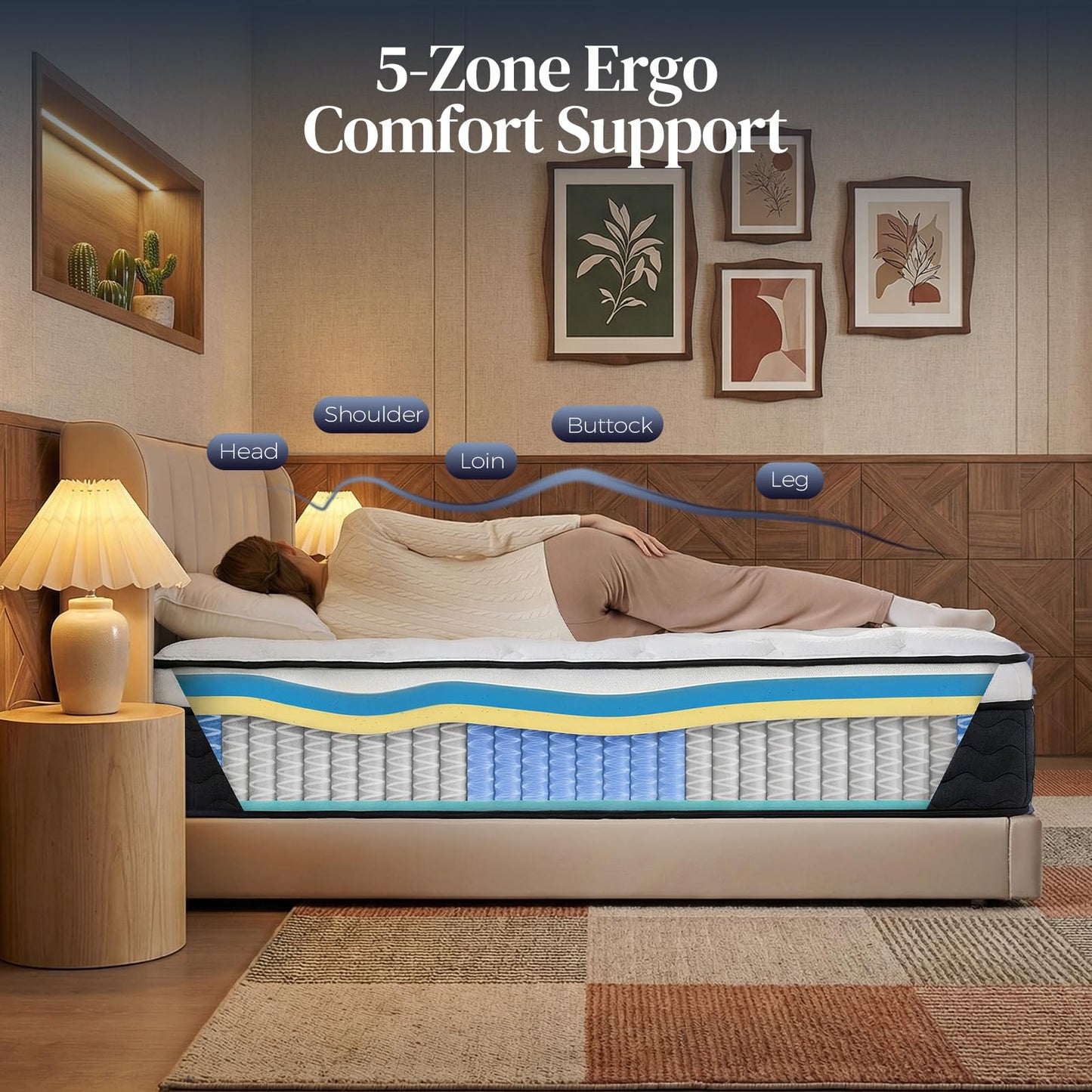 Queen Mattress 12 Inch,Medium Firm Hybrid Queen Size Mattress in a Box, Memory Foam with Individual Pocket Springs, Upgrade Zoned Support, Motion Isolation&Pressure Relief, CertiPUR-US