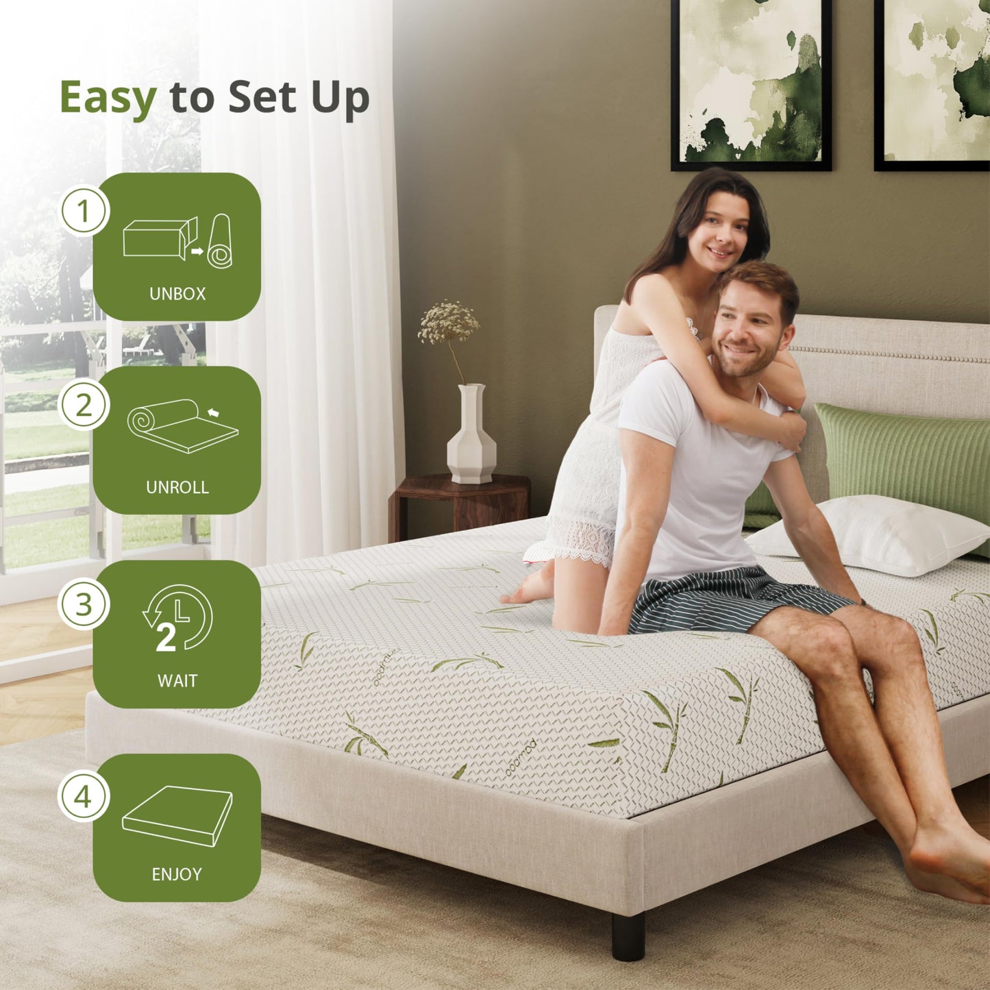 EGOHOME 8 Inch Twin Mattress, Cooling Green Tea Gel Memory Foam for Pressure Relief, Medium Plush, Fiberglass Free, Bed in a Box, CertiPUR-US Certified, Green
