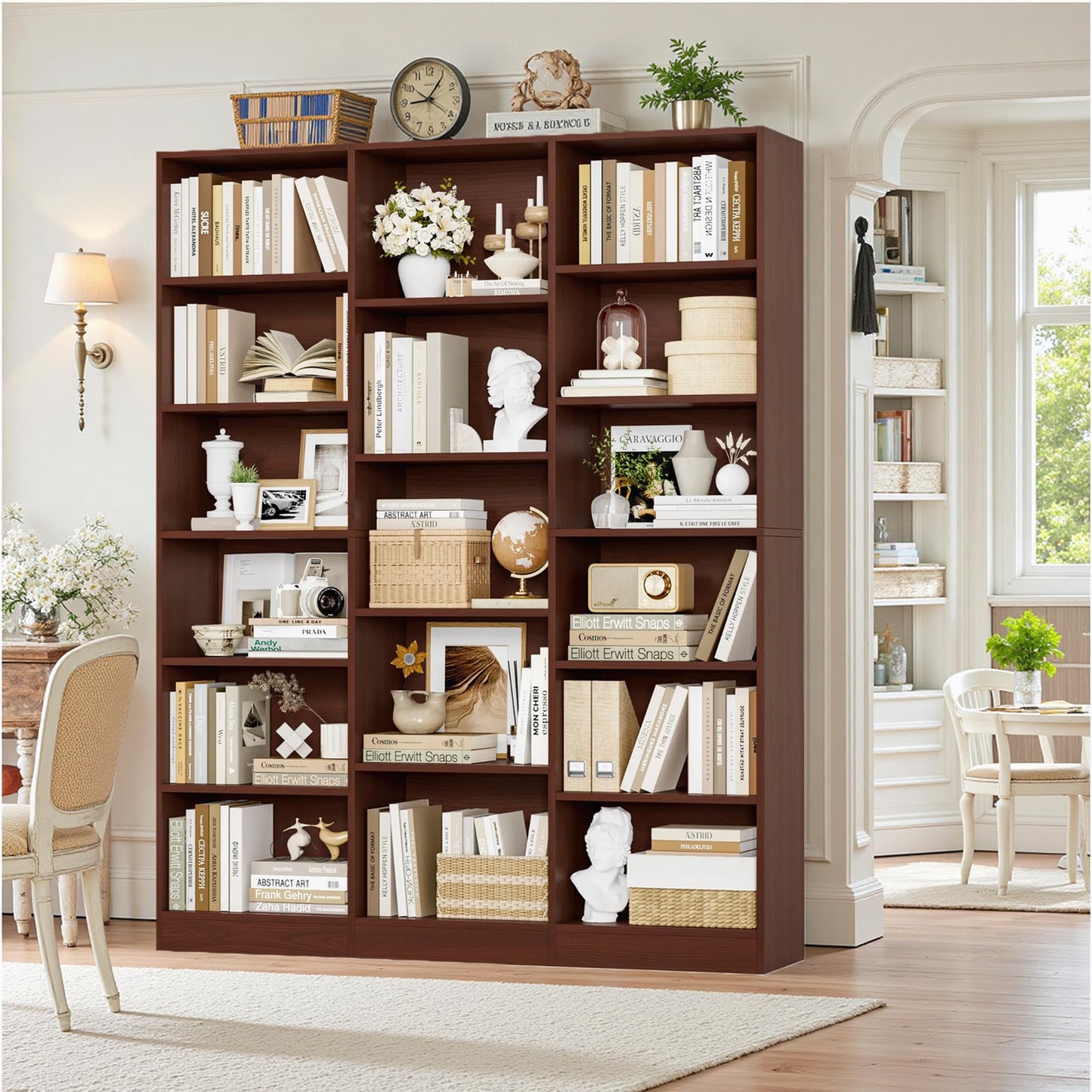 FACBOTALL Triple Wide Bookshelf, Large Bookshelf with 17 Display Shelves