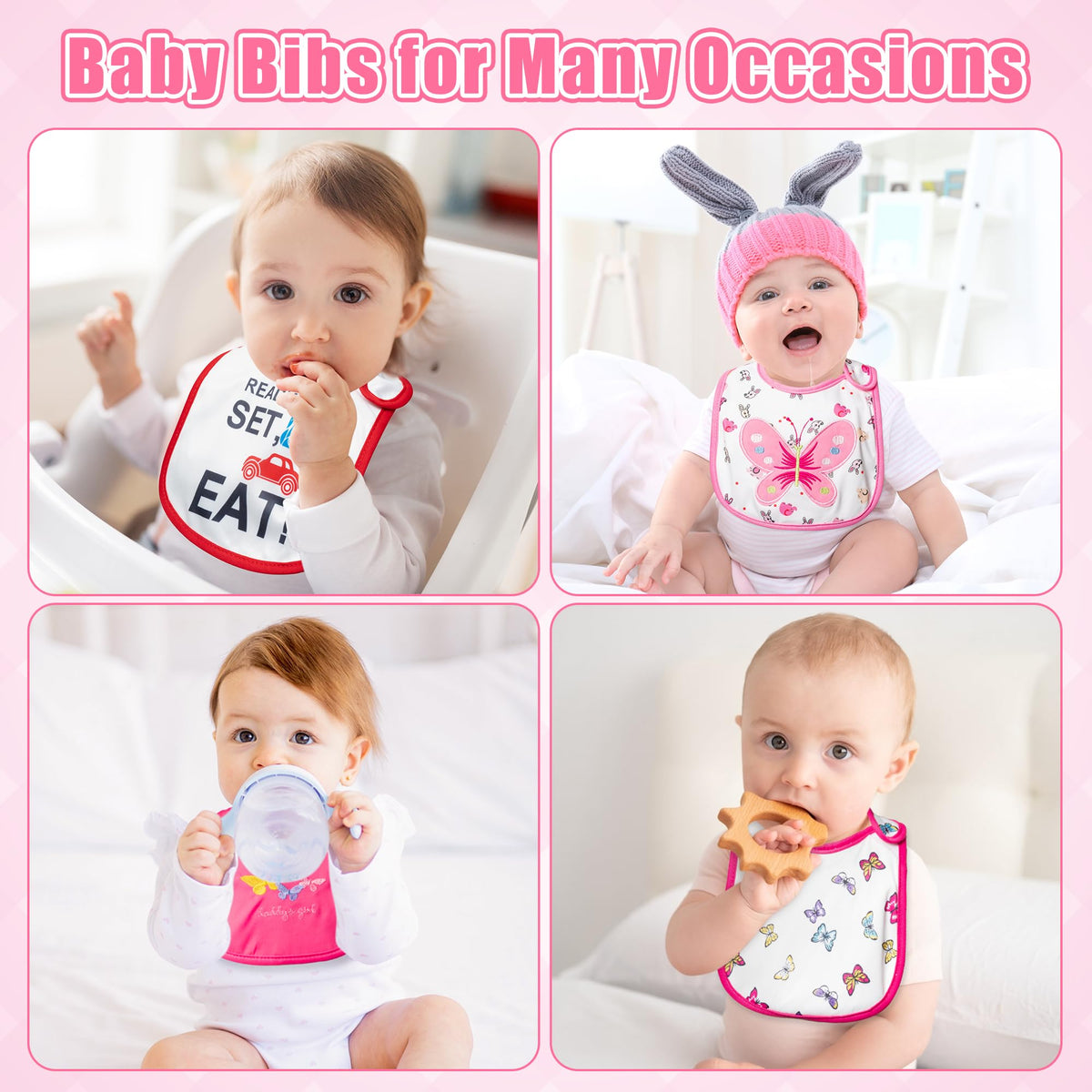 2ooya 24Pcs Cotton Waterproof Baby Bibs for Baby Girls Teething & Drooling