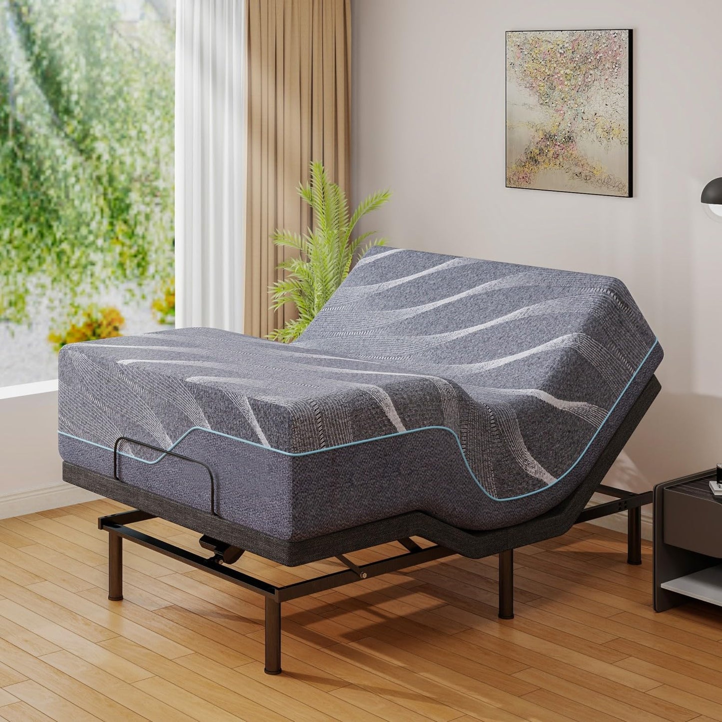 Vipbear Adjustable Bed Frame Massage Full with 14" Memory Foam Grey Mattress Head & Foot & Headrest Incline Electric Bed with Wireless Remote & APP | Zero Gravity | Anti-Snore | USB Ports