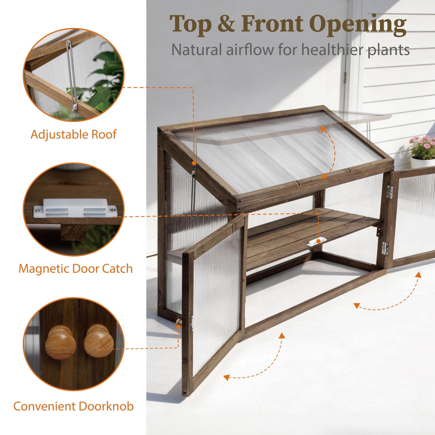 Beipoo 2-Tier Wooden Greenhouse with Adjustable Vent & Shelf, Outdoor Raised Planter Box with Enhanced Drainage, Solid Fir Wood Cold Frame for Patio and Garden