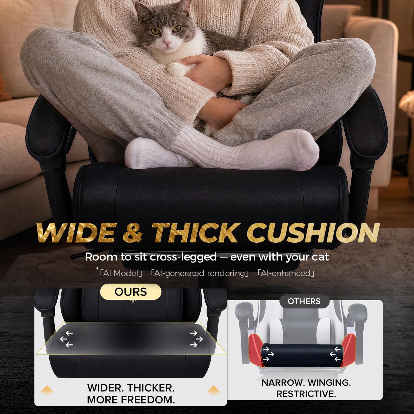 GTPLAYER Video Gaming Chair Fabric, Ergonomic Computer Chair with Footrest and Pocket Spring Cushion, Height Adjustable Video Gamer Chair with Lumbar Support for Adults, Black