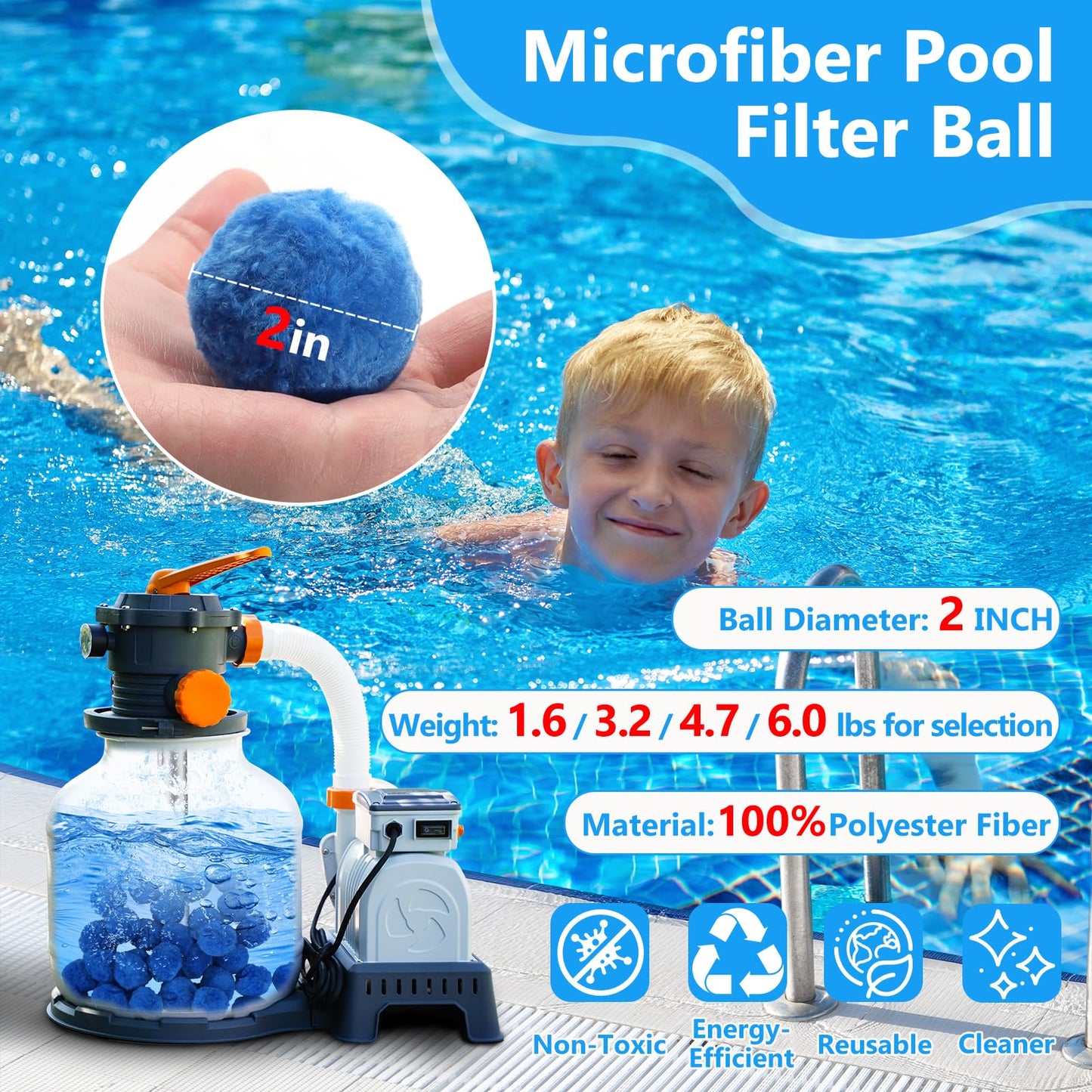VICAMB 4.7 lbs Pool Filter Ball for Sand Filter,Reusable Swimming Pool Fiber Media Balls,Replace Pool Filter Sand for Aquarium Tank,Pools Sand Filters Systems