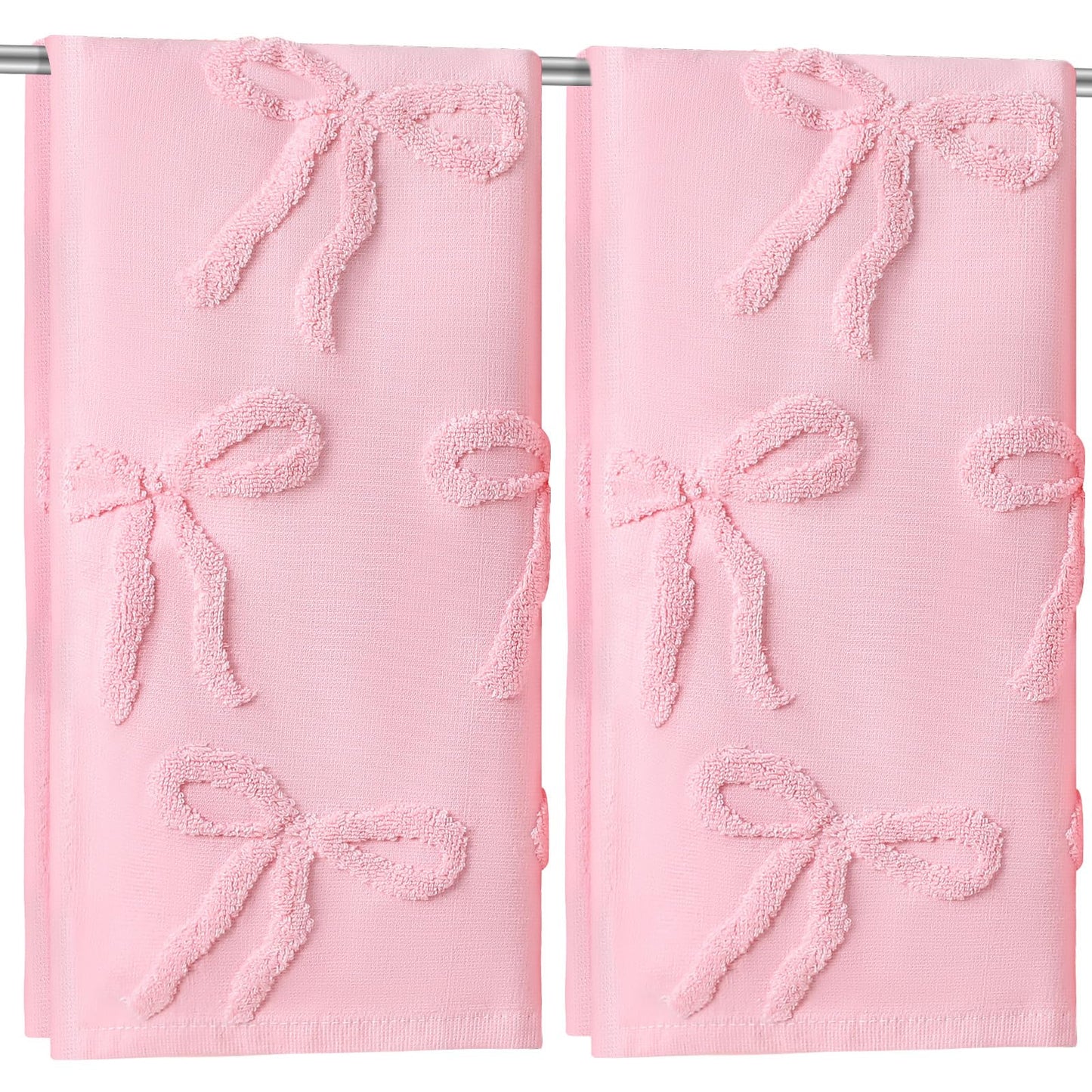 FuWeave 2 Pcs Pink Hand Towels for Bathroom Coquette Bow Hand Towels 100% Cotton Absorbent Decorative Jacquard Weave Bath Decor Preppy Bathroom Decor Gift, 13.7 x 29.5 Inch