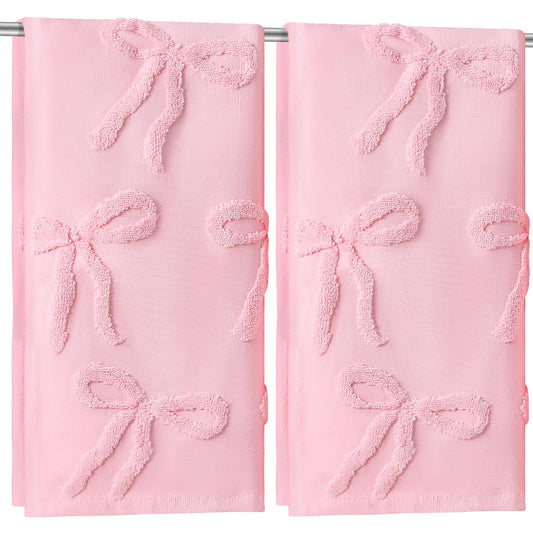 FuWeave 2 Pcs Pink Hand Towels for Bathroom Coquette Bow Hand Towels 100% Cotton Absorbent Decorative Jacquard Weave Bath Decor Preppy Bathroom Decor Gift, 13.7 x 29.5 Inch